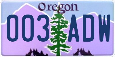 OR license plate 003ADW