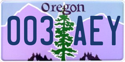 OR license plate 003AEY