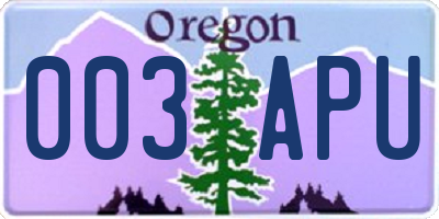 OR license plate 003APU