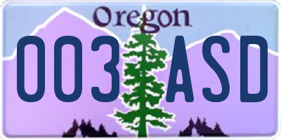 OR license plate 003ASD