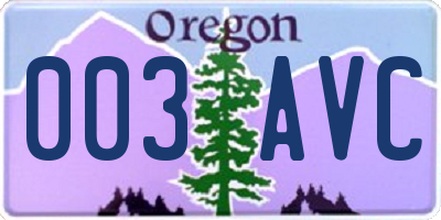 OR license plate 003AVC