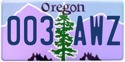OR license plate 003AWZ