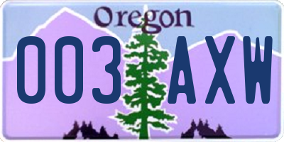 OR license plate 003AXW
