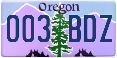 OR license plate 003BDZ