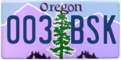 OR license plate 003BSK