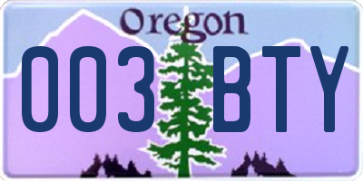 OR license plate 003BTY
