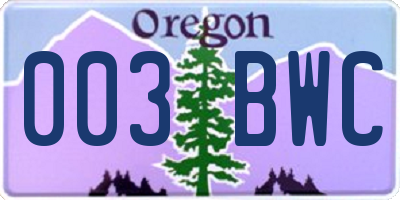 OR license plate 003BWC
