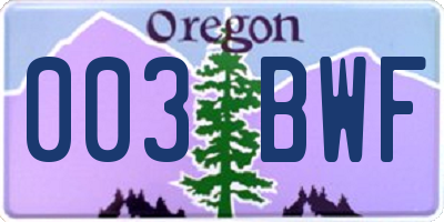 OR license plate 003BWF