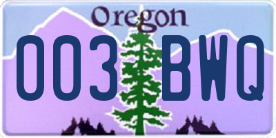 OR license plate 003BWQ