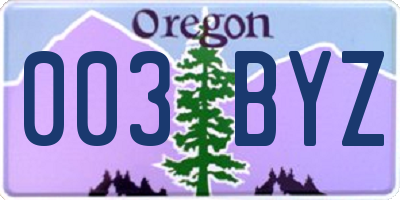 OR license plate 003BYZ