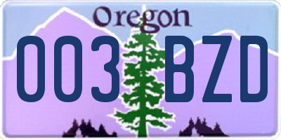 OR license plate 003BZD