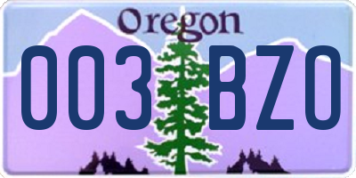 OR license plate 003BZO