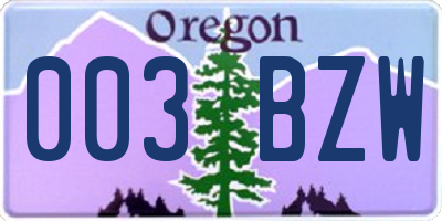 OR license plate 003BZW