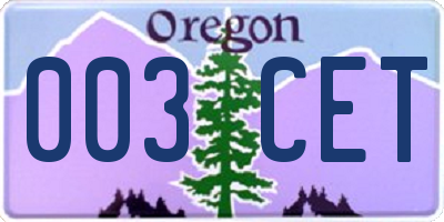 OR license plate 003CET