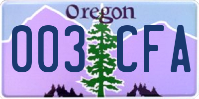 OR license plate 003CFA