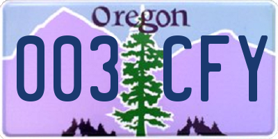 OR license plate 003CFY