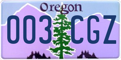 OR license plate 003CGZ