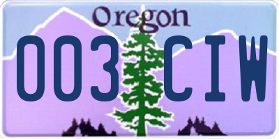 OR license plate 003CIW