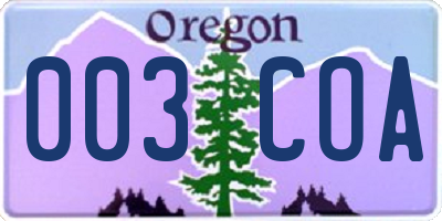 OR license plate 003COA