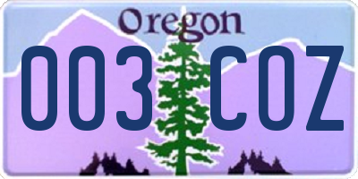 OR license plate 003COZ