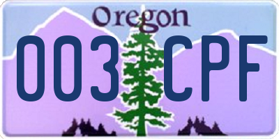 OR license plate 003CPF