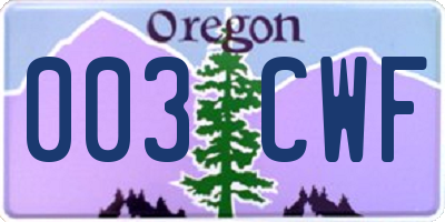OR license plate 003CWF