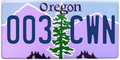 OR license plate 003CWN