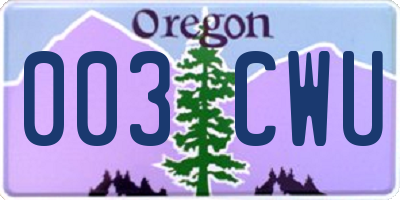 OR license plate 003CWU