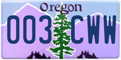 OR license plate 003CWW