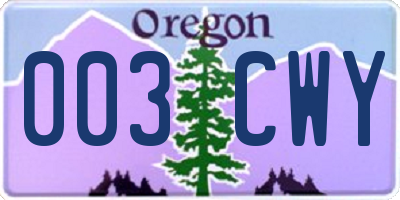 OR license plate 003CWY