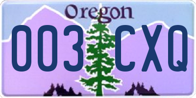 OR license plate 003CXQ