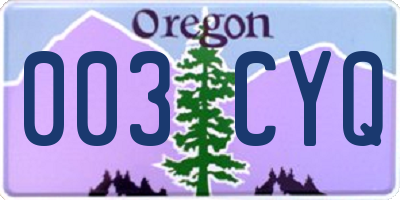 OR license plate 003CYQ