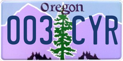 OR license plate 003CYR