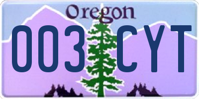 OR license plate 003CYT