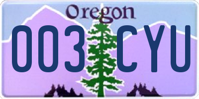 OR license plate 003CYU