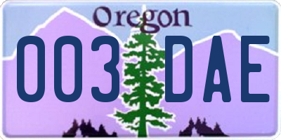 OR license plate 003DAE