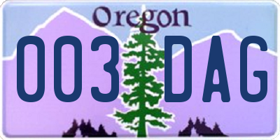 OR license plate 003DAG