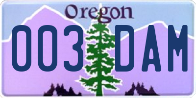 OR license plate 003DAM