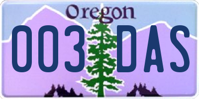 OR license plate 003DAS