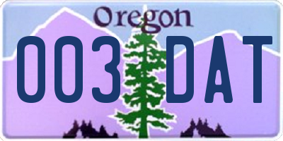 OR license plate 003DAT