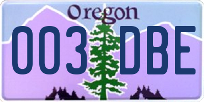 OR license plate 003DBE