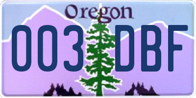 OR license plate 003DBF