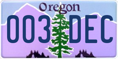 OR license plate 003DEC