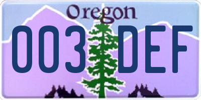 OR license plate 003DEF