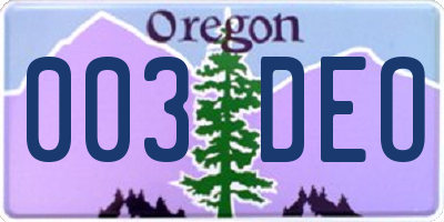 OR license plate 003DEO