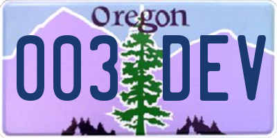 OR license plate 003DEV