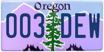 OR license plate 003DEW