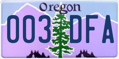 OR license plate 003DFA
