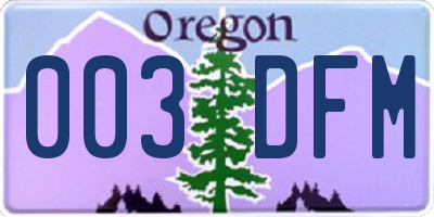 OR license plate 003DFM