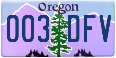 OR license plate 003DFV